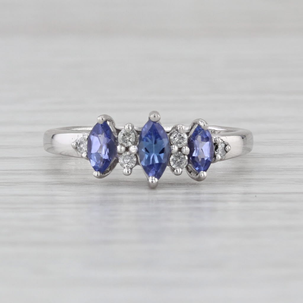 0.63ctw Tanzanite Diamond Ring 14k White Gold Size 7 3-Stone Stackable
