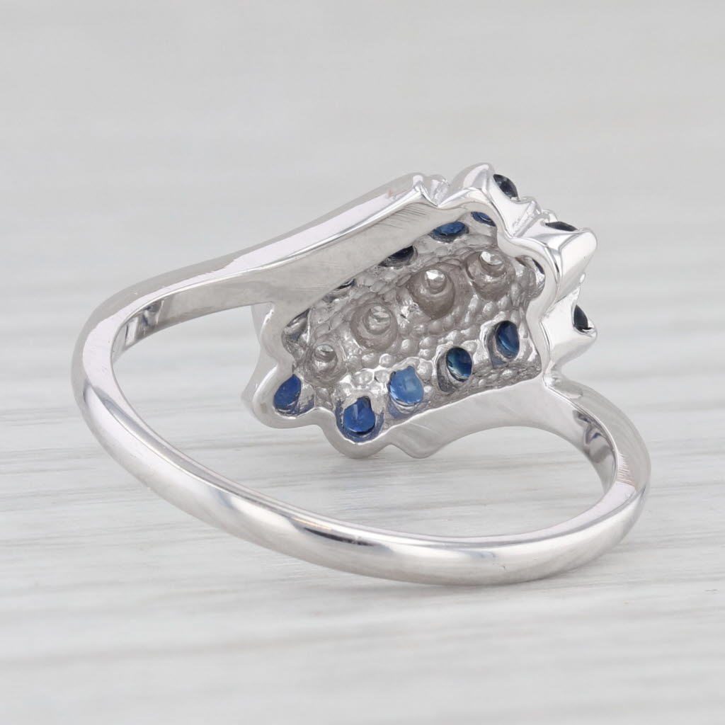 Light Gray 0.40ctw Blue Sapphire Diamond Cluster Bypass Ring 10k White Gold Size 8