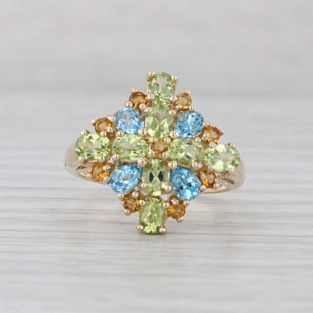 2.52ctw Peridot Citrine Topaz Cluster Ring 10k Yellow Gold Cocktail Size 7