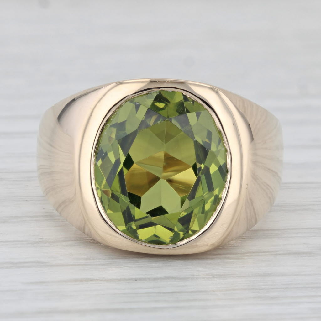 Light Gray 8.70ct Lab Created Green Spinel Ring 14k Yellow Gold Size 9.5 Oval Solitaire