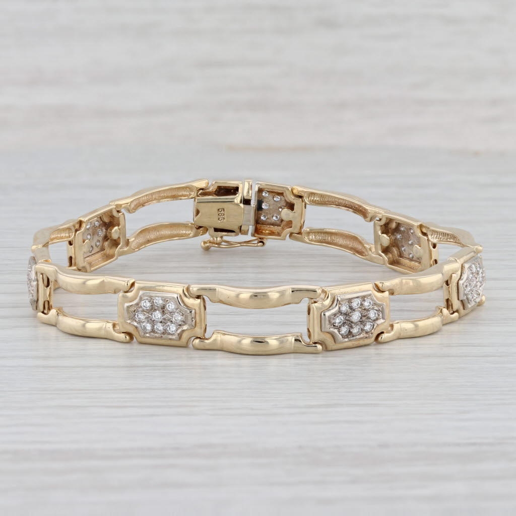 Light Gray 1ctw Diamond Clusters Bracelet 14k Yellow Gold 7" 8.5mm