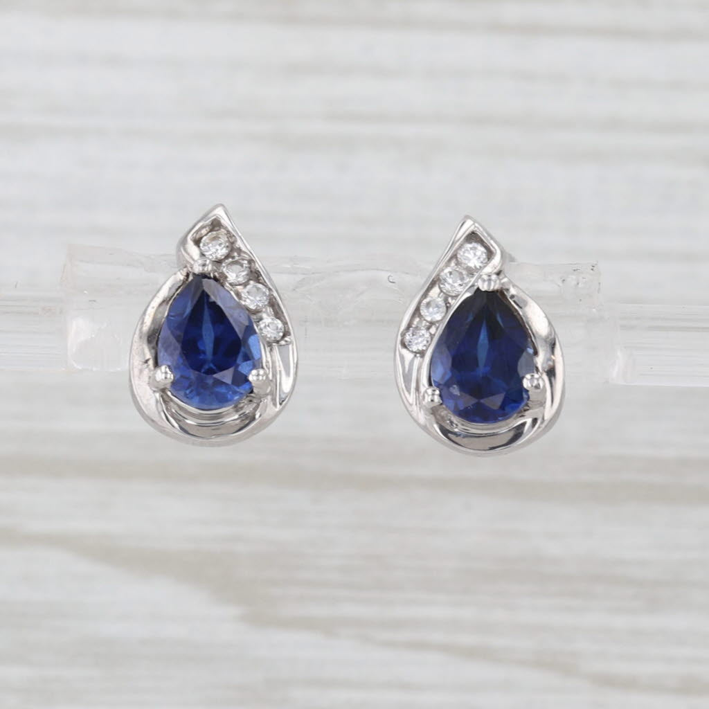 Lab Created Sapphire Topaz Teardrop Stud Earrings 10k White Gold Pear Studs