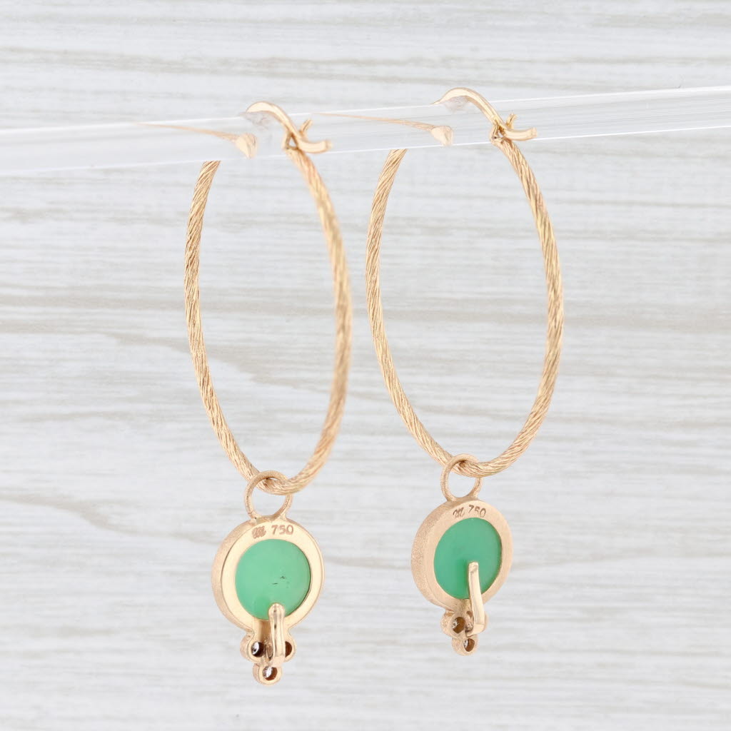 New Nina Wynn Hoop Earrings 18k Yellow Gold Diamond Green Chrysoprase Charms