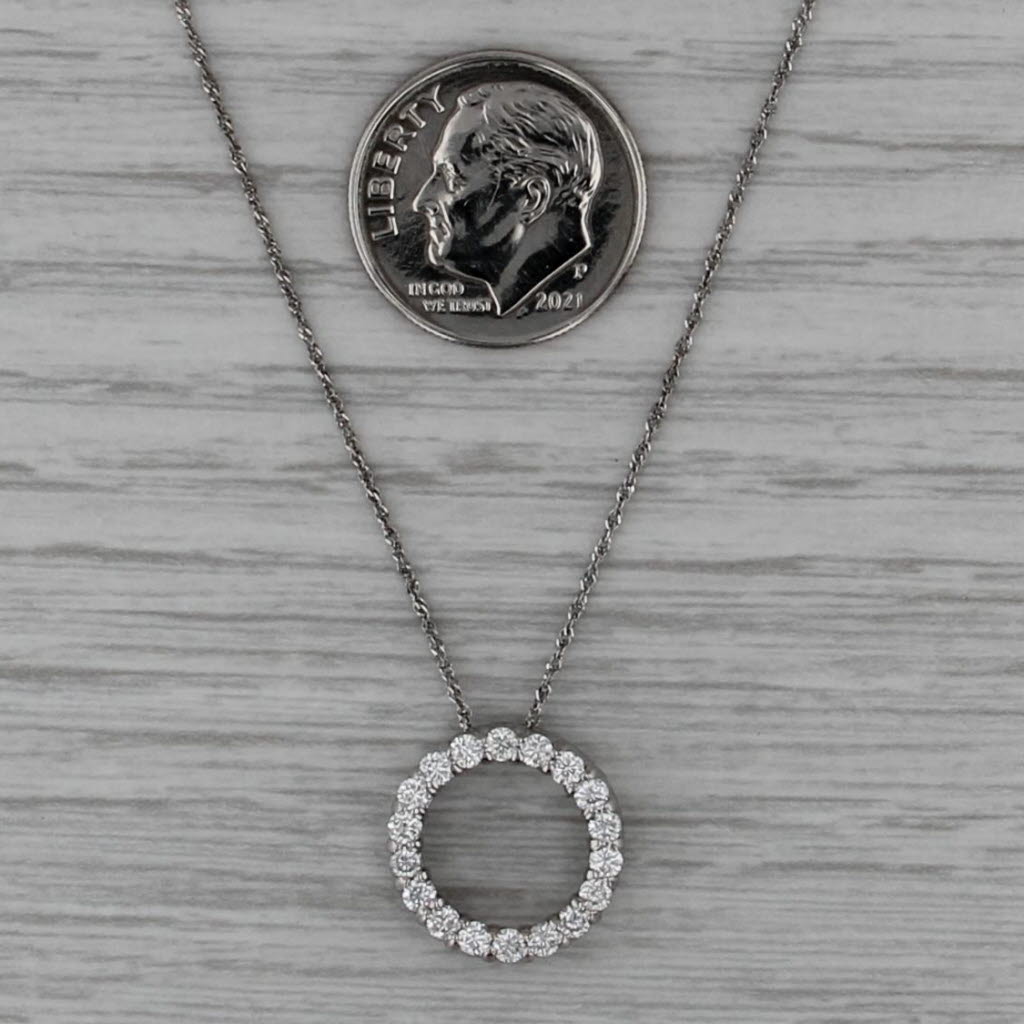 0.55ctw Diamond Eternity Circle Pendant 14k White Gold 18" Rope Chain Necklace