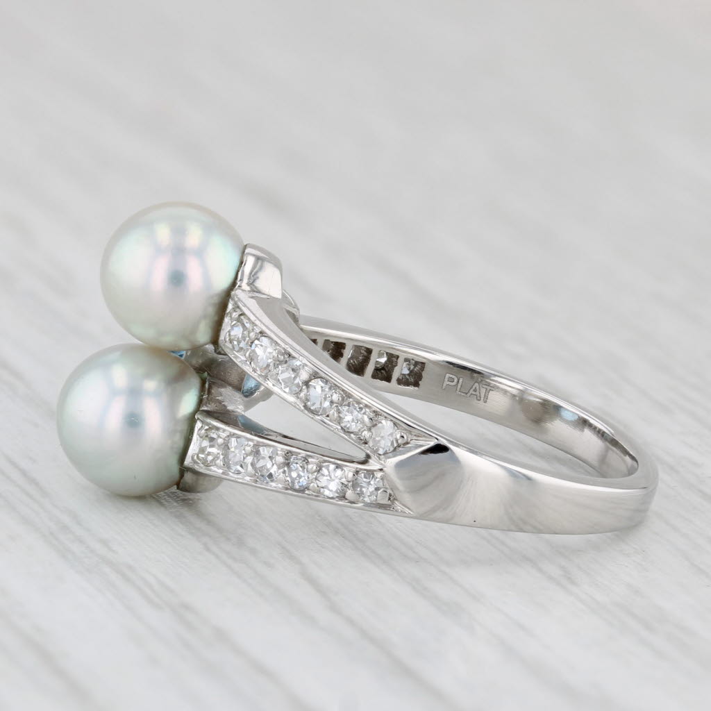 Light Gray Cultured Pearl 1.63ctw Blue Topaz Diamond Ring Platinum Size 6.5