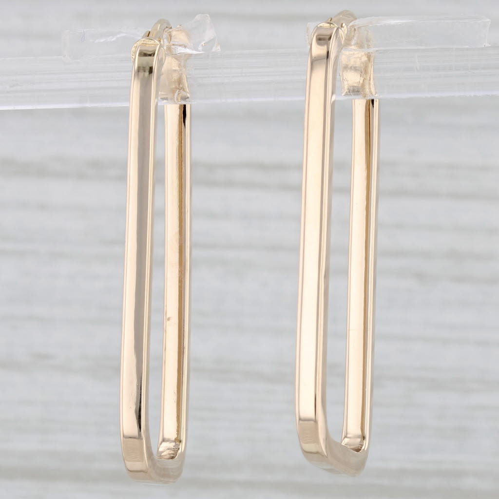 Light Gray Rectangle Hoop Earrings 14k Yellow Gold Snap Top Hoops