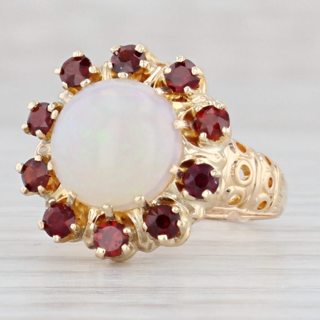 Light Gray 0.80ctw Garnet Halo Opal Ring 10k Yellow Gold Size 6