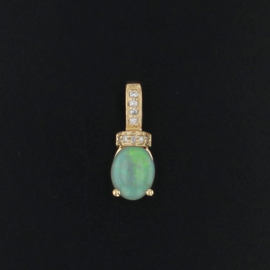 Opal Diamond Pendant 14k Yellow Gold Small Drop