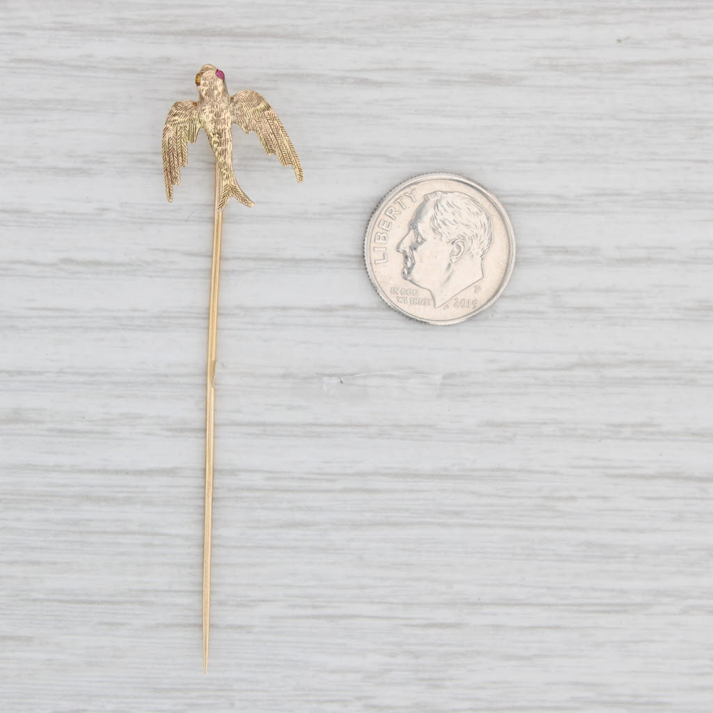 Light Gray Antique Bird Stickpin 14k Bird 10k Pin Yellow Gold As Is