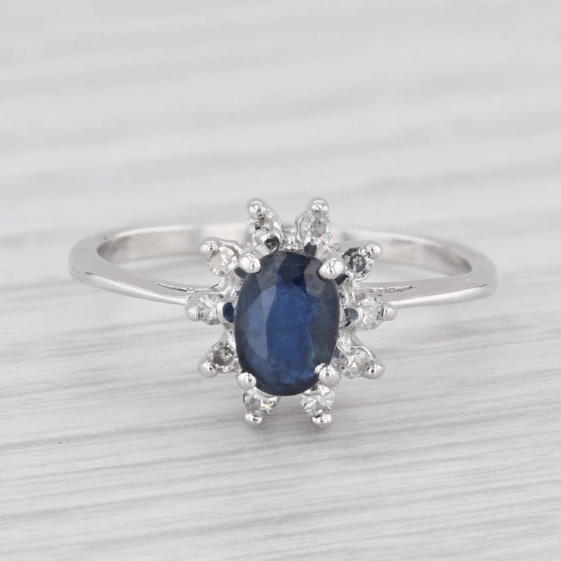 0.67ctw Oval Blue Sapphire Diamond Halo Ring 10k White Gold Size 4.5 Engagement