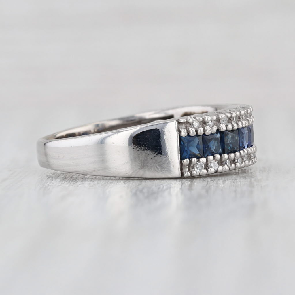 Effy 1.30ctw Blue Sapphire Diamond Ring 14k White Gold Wedding Band Size 8