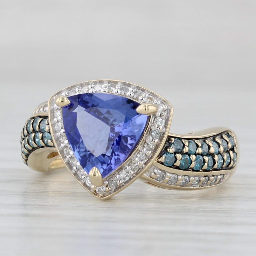 Light Gray 1.98ctw Tanzanite Blue White Diamond Halo Ring 10k Yellow Gold Size 5.25