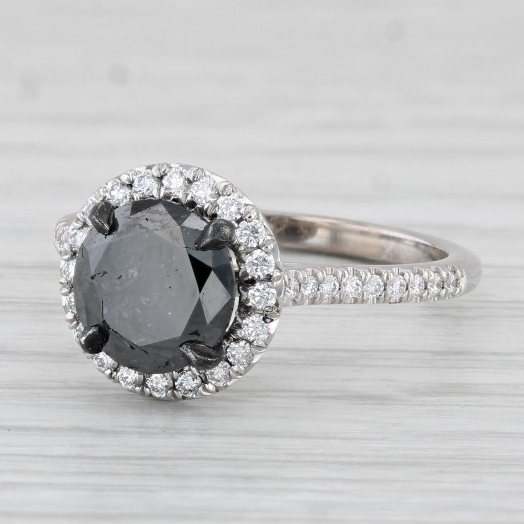 Light Gray New 2.08ctw Round Black White Diamond Halo Ring 18k White Gold Sz 6.5 Engagement