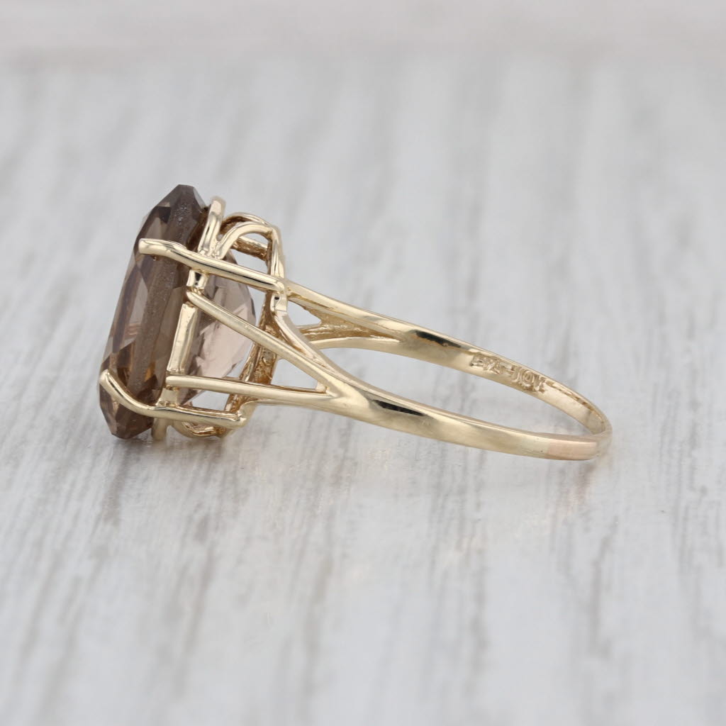 5.85ct Oval Smoky Quartz Oval Solitaire Ring 10k Yellow Gold Size 9