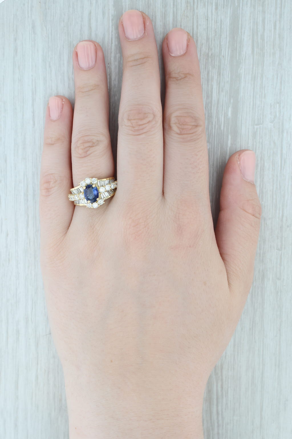 Gray 3.44ctw Blue Sapphire Diamond Ring 18k Yellow Gold Bridal Set Size 8.5