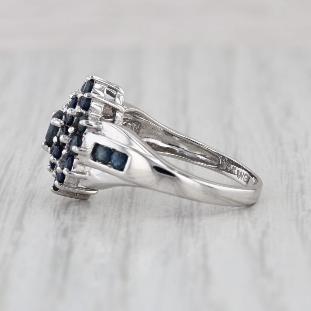 1.44ctw Blue Sapphire Cluster Ring 14k White Gold Size 6 Cocktail
