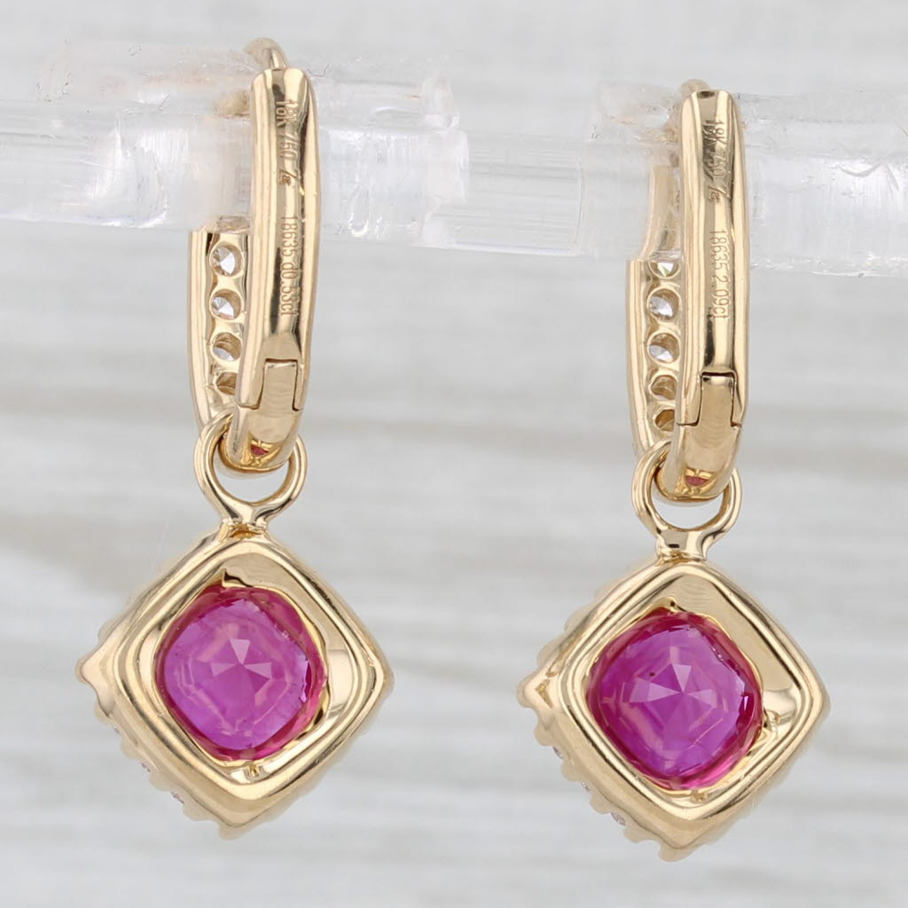 Light Gray Gem Zar 2.62ctw Ruby Diamond Halo Convertible Hoop Charm Earrings 18k Gold