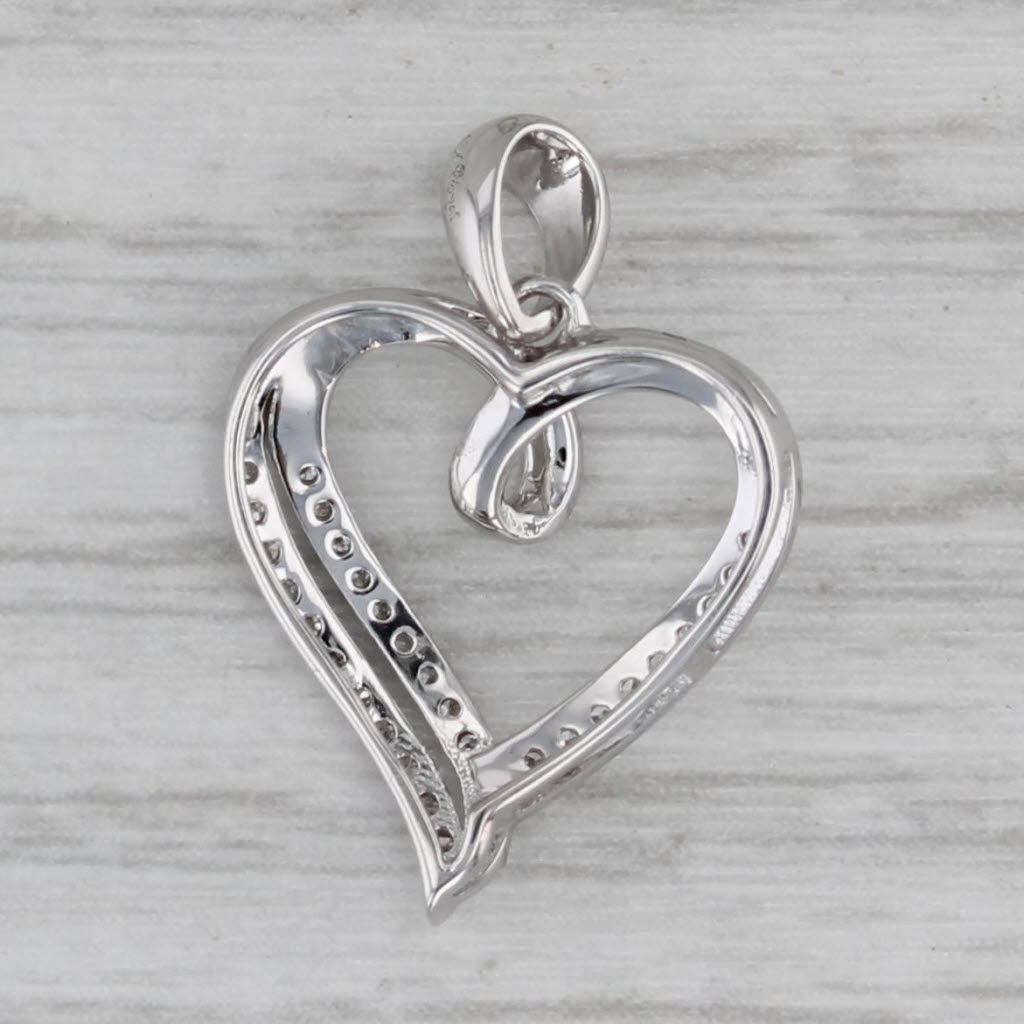 Gray Diamond Open Heart Pendant 10k White Gold Small Drop