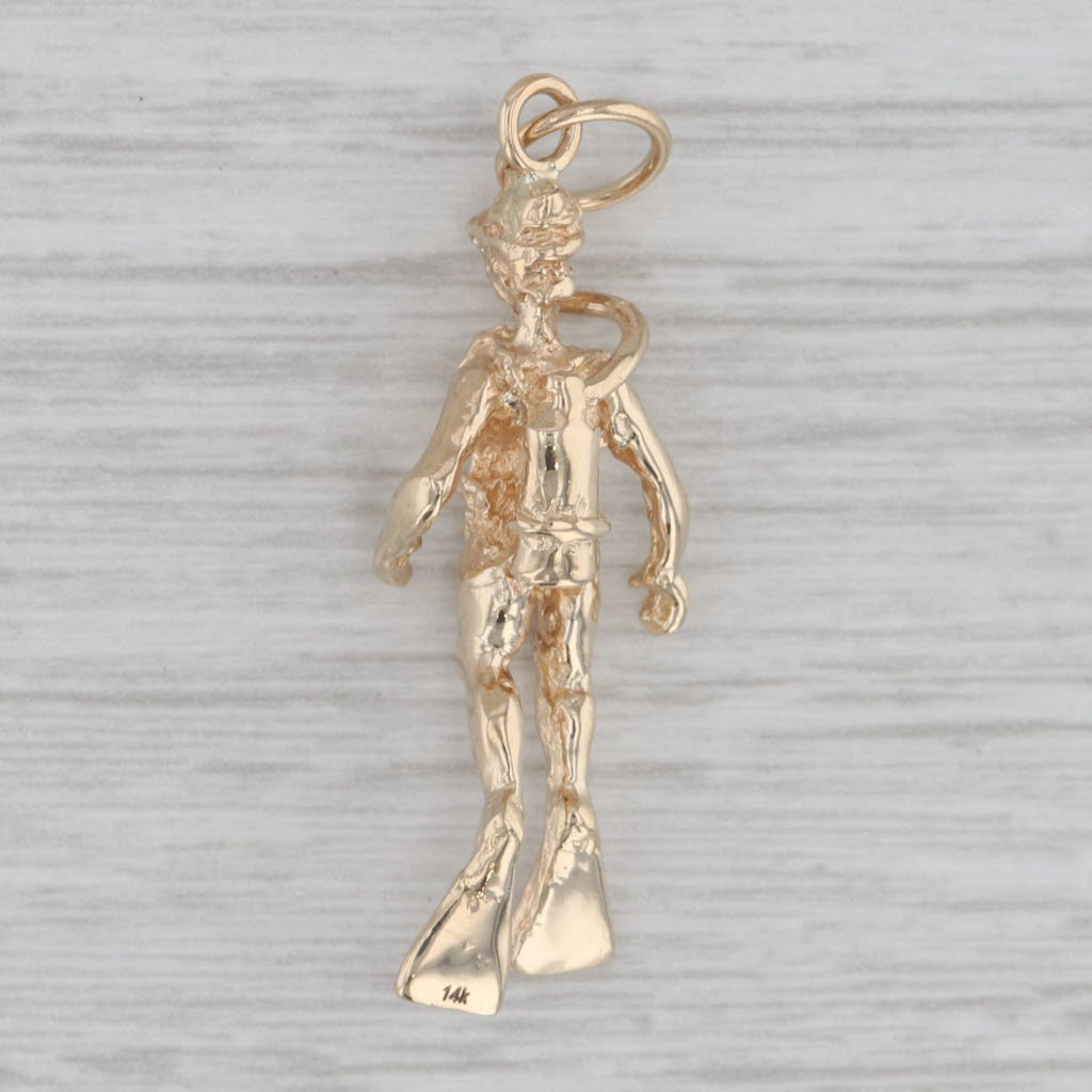 Gray Scuba Diver Charm 14k Yellow Gold 3D Pendant