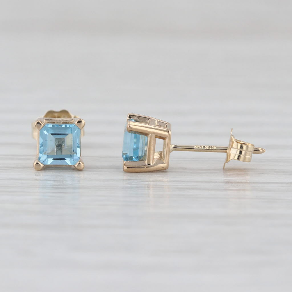 0.90ctw Blue Topaz Stud Earrings 14k Yellow Gold Small Solitaire Studs