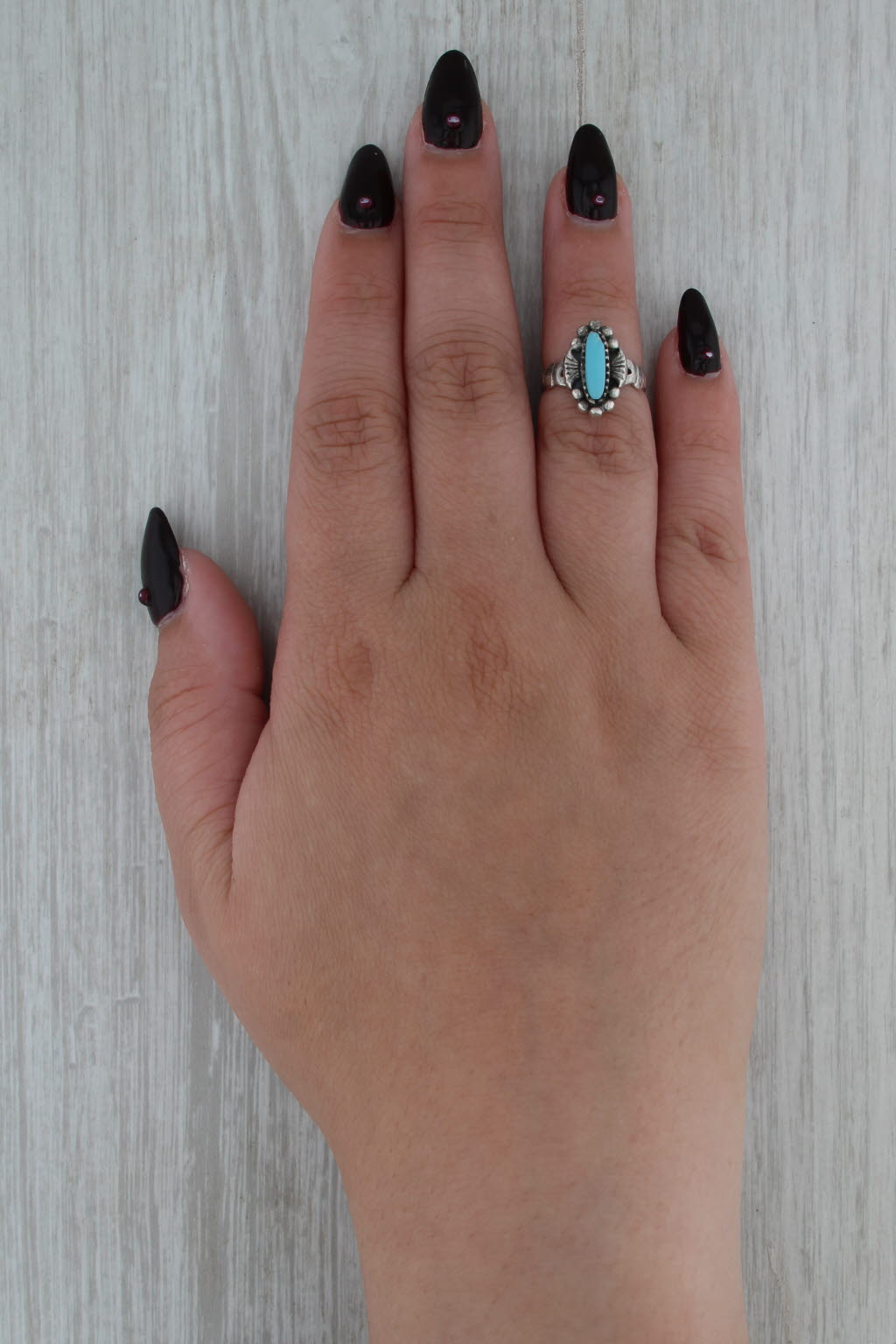 Imitation Turquoise Ring Vintage Oval Cabochon Solitaire Sterling Silver Sz 4.25