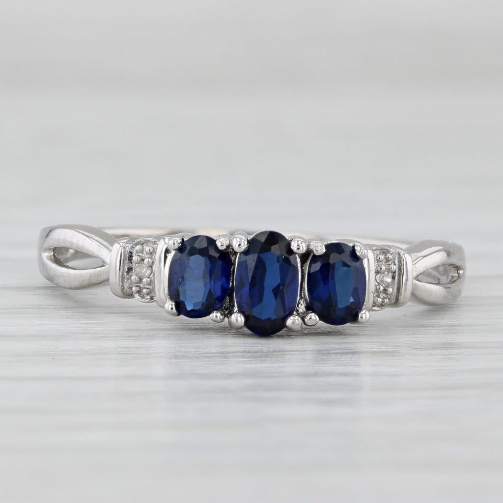 Light Gray 0.80ctw Oval 3-Stone Lab Created Blue Sapphire Ring 10k White Gold Size 8.25