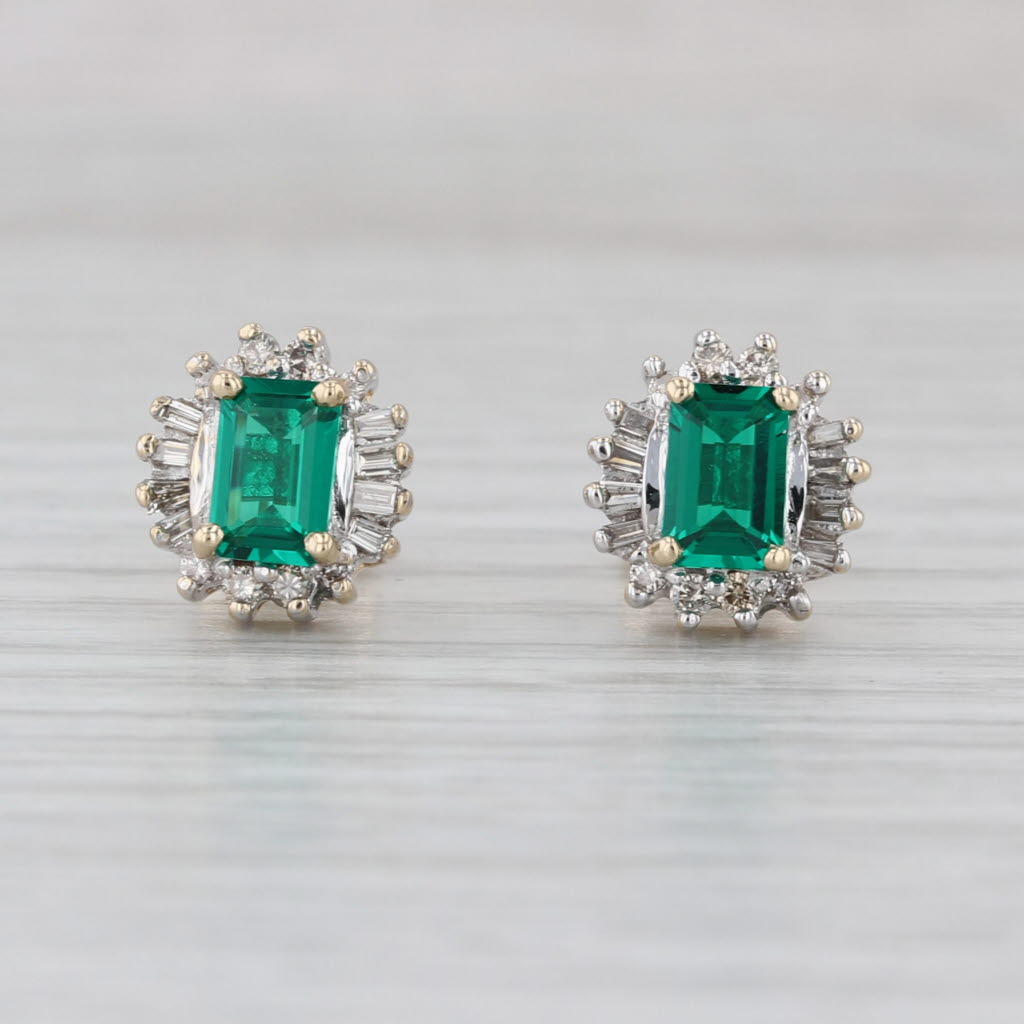 1.15ctw Lab Created Emerald Diamond Halo Stud Earrings 14k Yellow Gold
