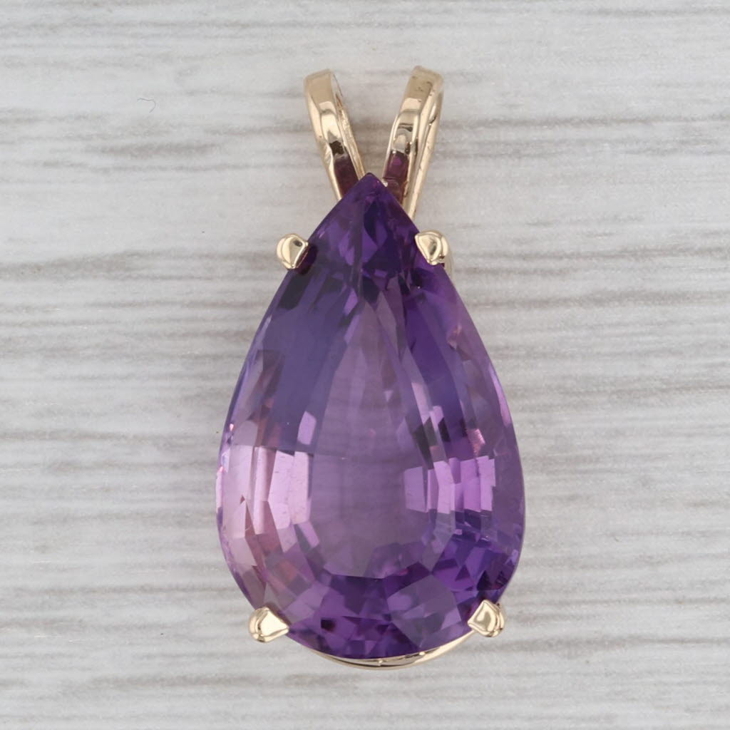 Gray 10ct Amethyst Pear Pendant 14k Yellow Gold Teardrop Statement