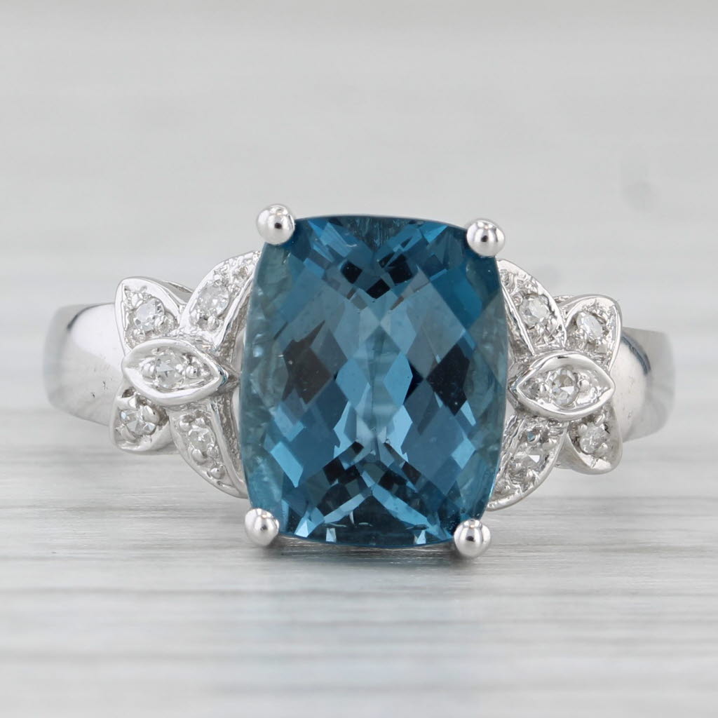 Light Gray 4.05ctw Blue Topaz Diamond Ring 10k White Gold Size 7.25