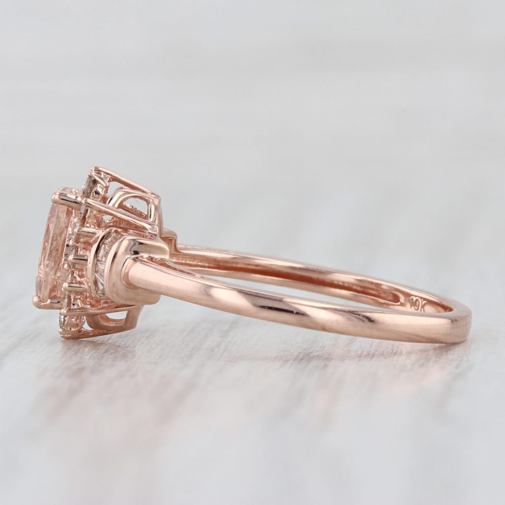 0.94ctw Morganite Diamond Halo Ring 10k Rose Gold Size 7 Engagement