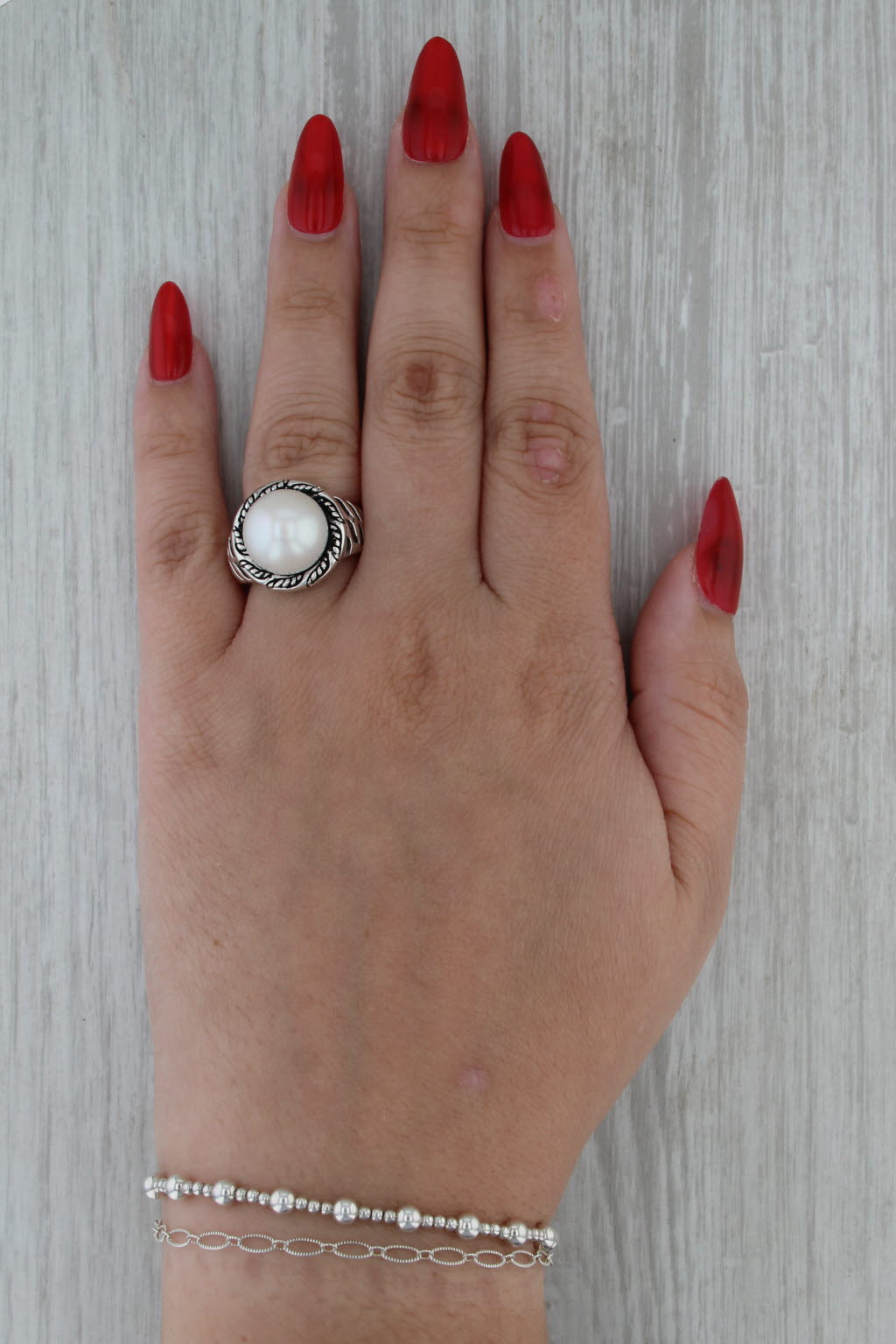12.8mm Cultured Pearl Solitaire Ring Sterling Silver Size 8 Artsian Signed