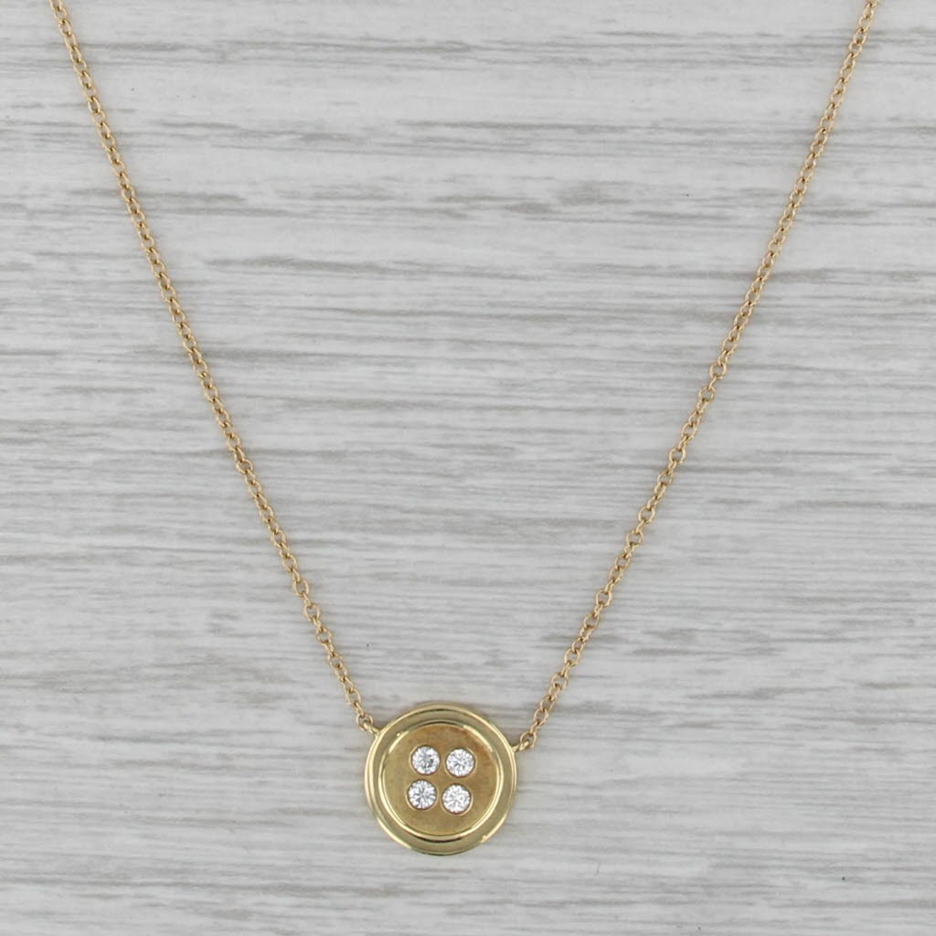 0.16ctw Diamond Button Pendant Necklace 18k Yellow Gold 20-22" Cable Chain