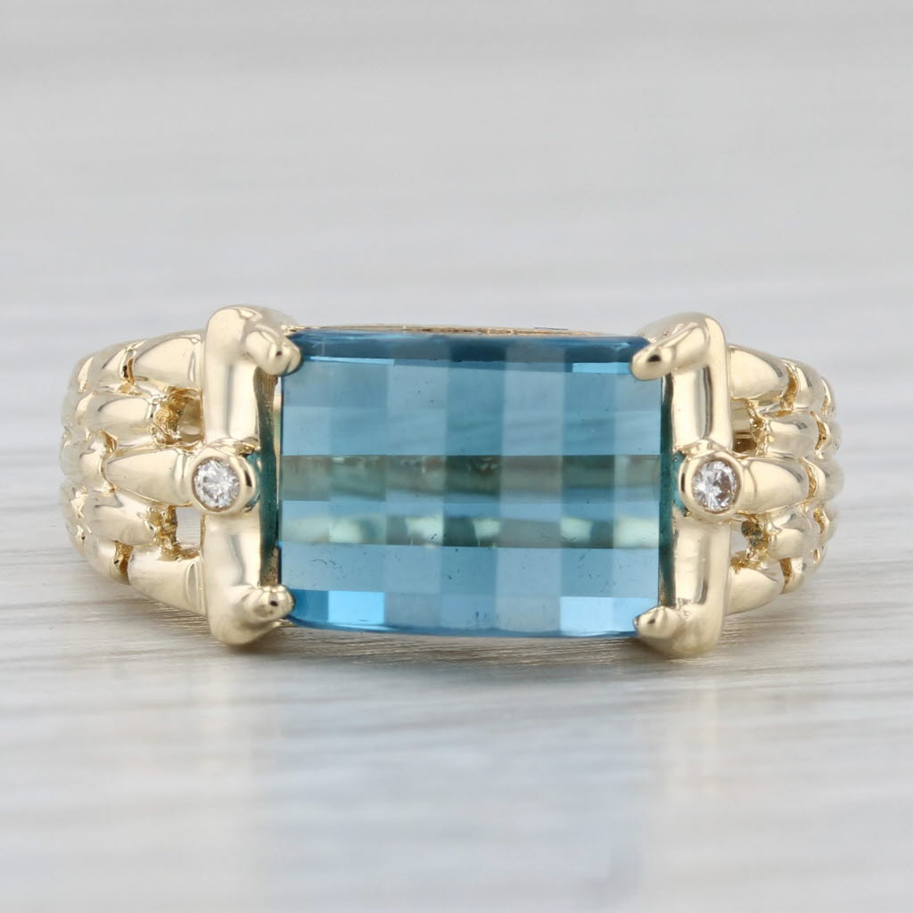 Light Gray Blue Topaz Diamond Ring 14k Yellow Gold Size 7