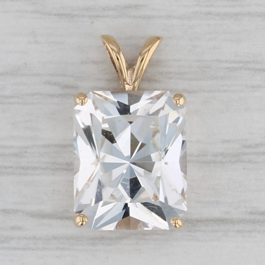 Gray 7.40ct Colorless White Topaz Pendant 10k Yellow Gold Solitaire Small Drop