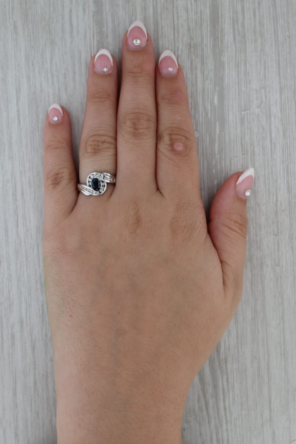 1ctw Blue Sapphire Diamond Bypass Ring 14k White Gold Size 7 Engagement