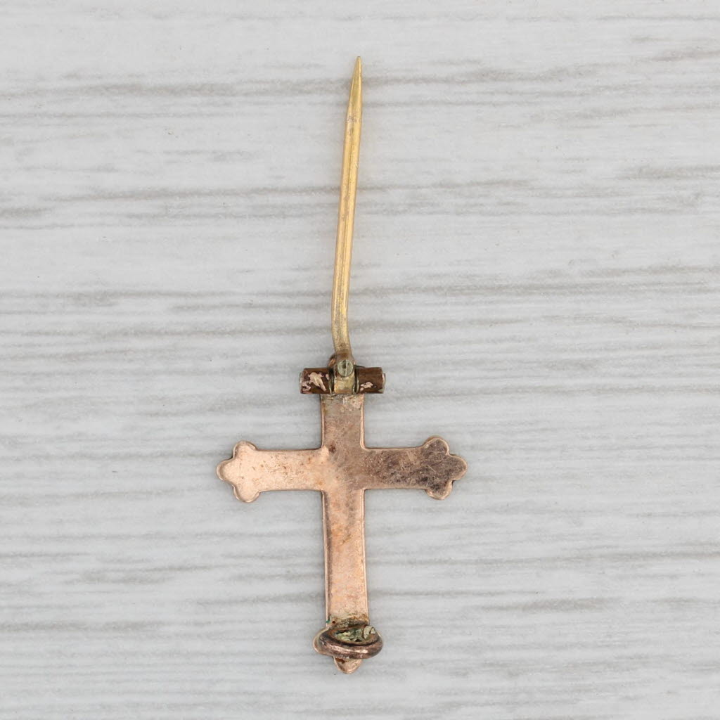 Light Gray Antique 1800s Cross Pin 8k Yellow Gold Small Ornate