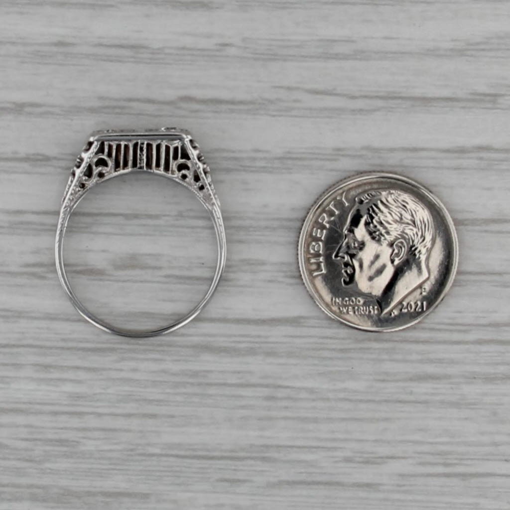 0.17ctw Diamond Art Deco Filigree Ring 14k White Gold Size 7 Stackable