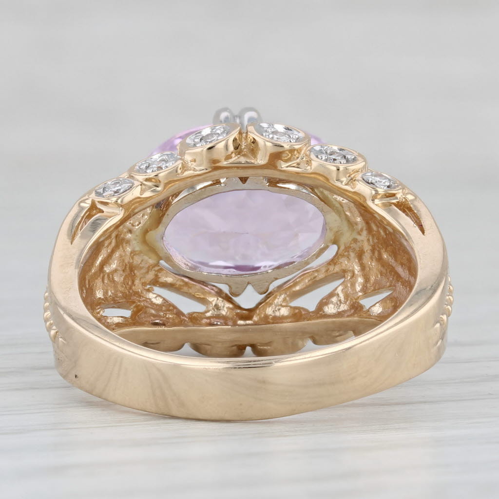 Light Gray 8.37ctw Pink Kunzite Diamond Ring 14k Yellow Gold Cocktail Size 10