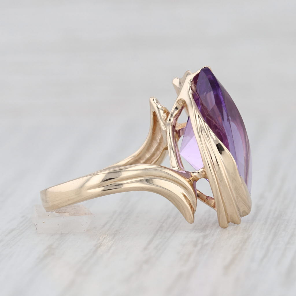 10ct Amethyst Fantasy Marquise Solitaire Ring 14k Yellow Gold Size 6.5