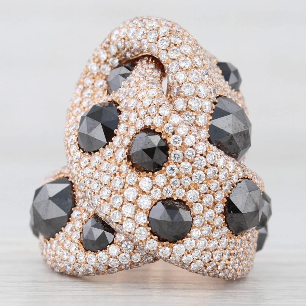 Palmiero 9.27ctw Black White Diamond Knot Ring 18k Yellow Gold Size 7 Cocktail