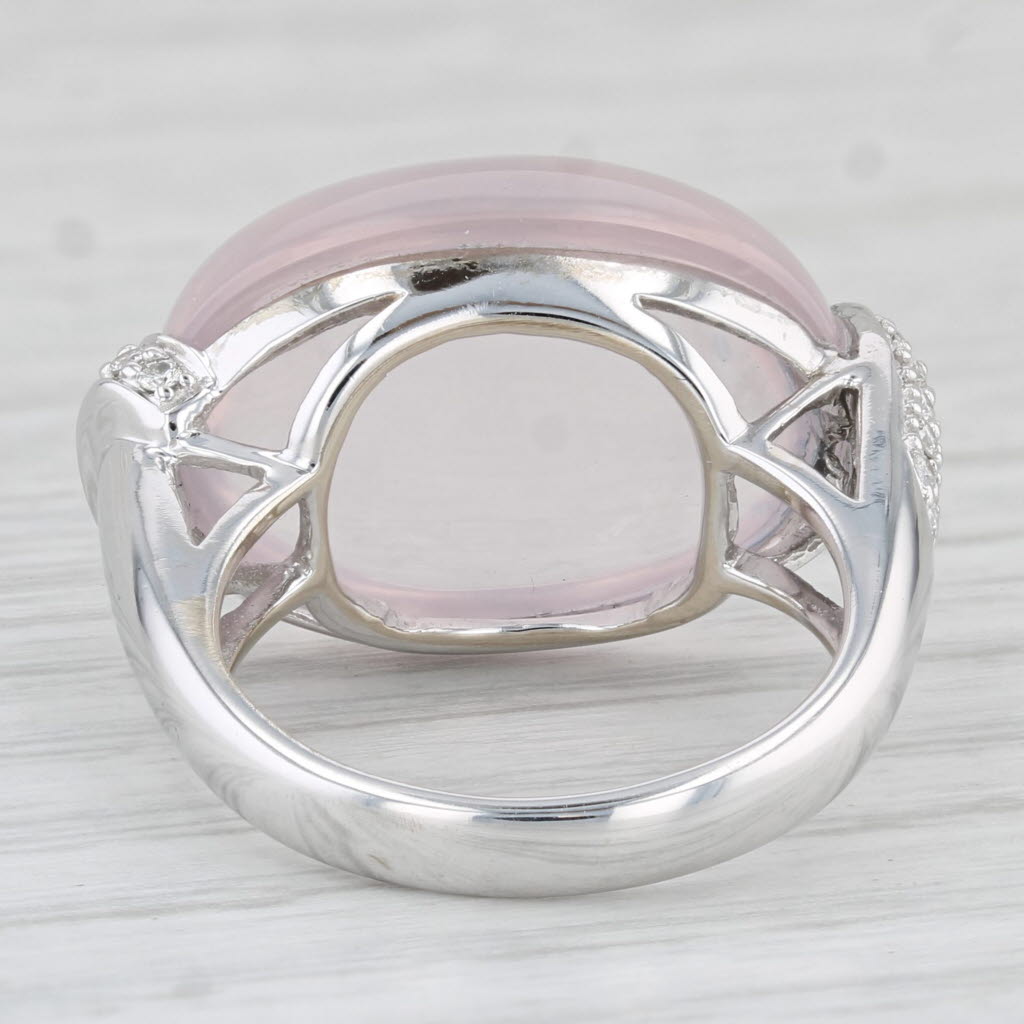 Light Gray Rose Quartz 0.33ctw Diamond Ring 14k White Gold Size 6.5 Cocktail Oval Cabochon