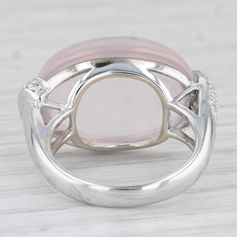 Rose Quartz 0.33ctw Diamond Ring 14k White Gold Size 6.5 Cocktail Oval Cabochon