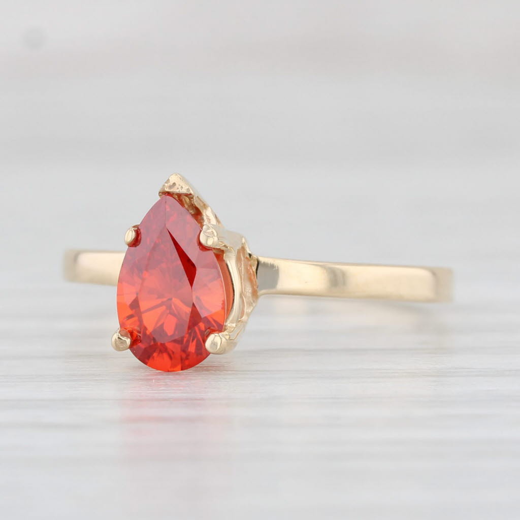 Light Gray 1.10ct Pear Orange Spessartite Garnet Ring 14k Yellow Gold Size 6.25