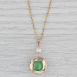 Jadeite Jade Cultured Pearl Pendant Necklace 10k Yellow Gold 15.5" Cable Chain