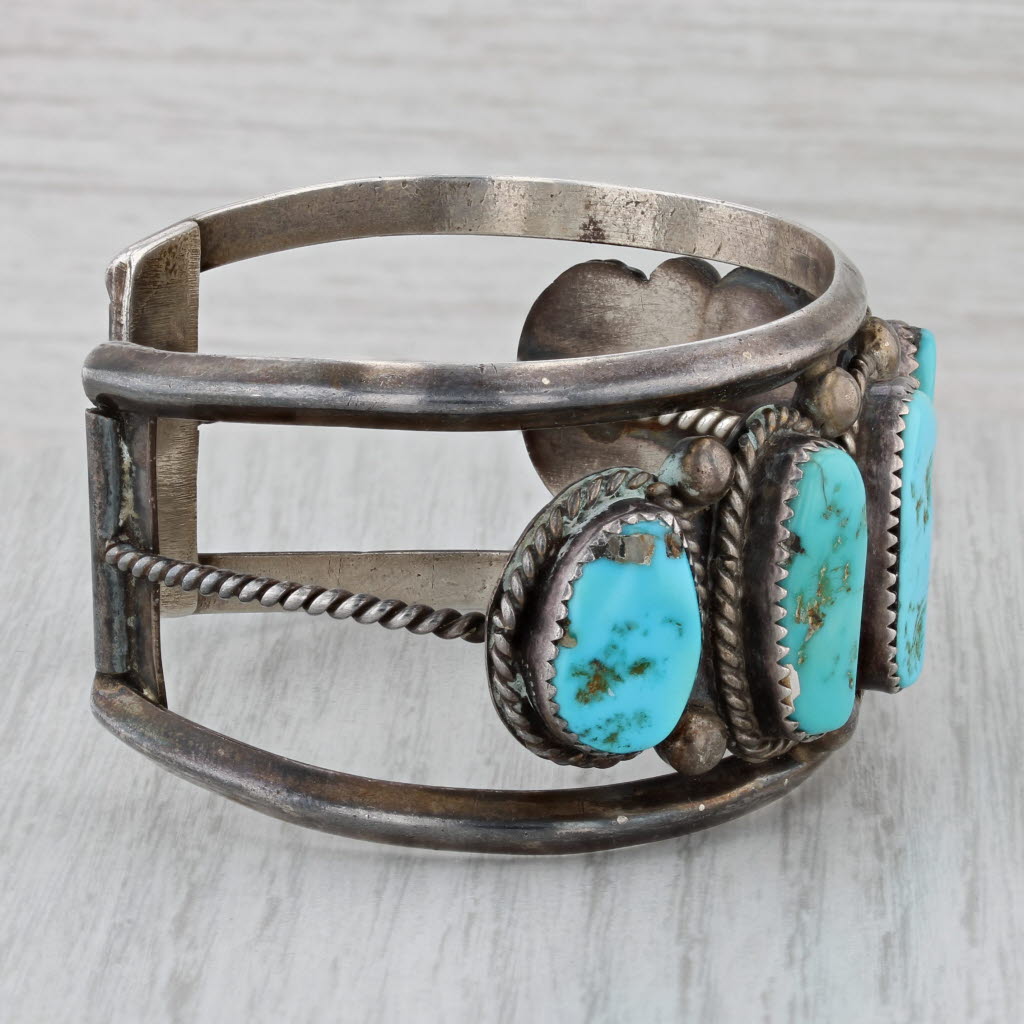 Gray Native American Turquoise Cuff Bracelet Sterling Silver Vintage Mar Kaya 6.75"