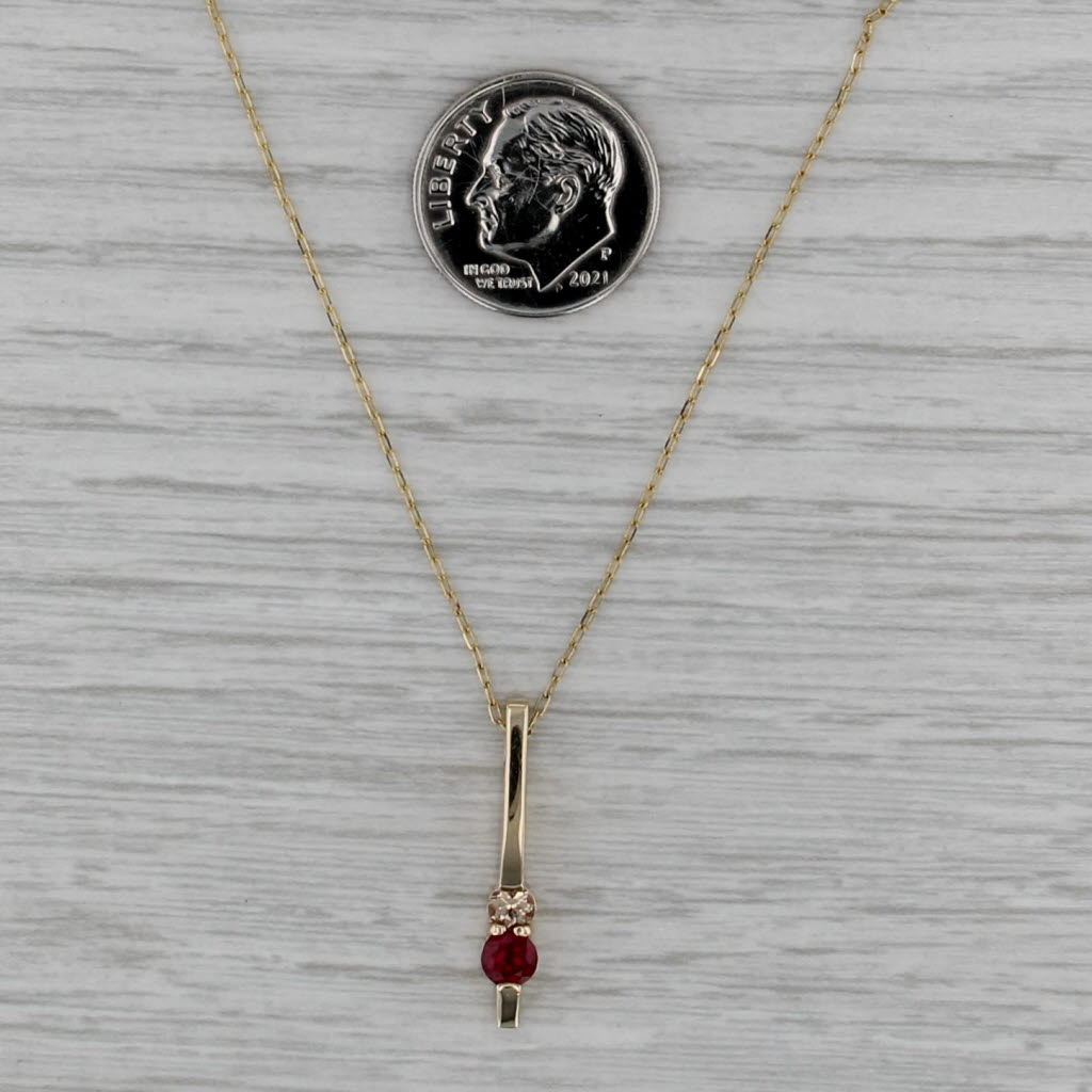 Ruby Topaz Bar Pendant Necklace 14k Yellow Gold 18" Cable Chain