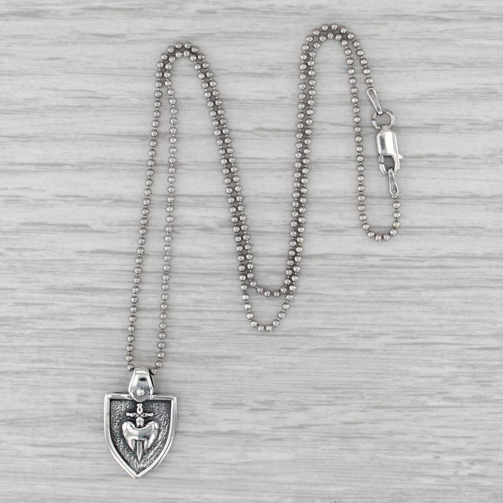 Sword Through Heart Pendant Necklace Sterling Silver 18" Bead Chain