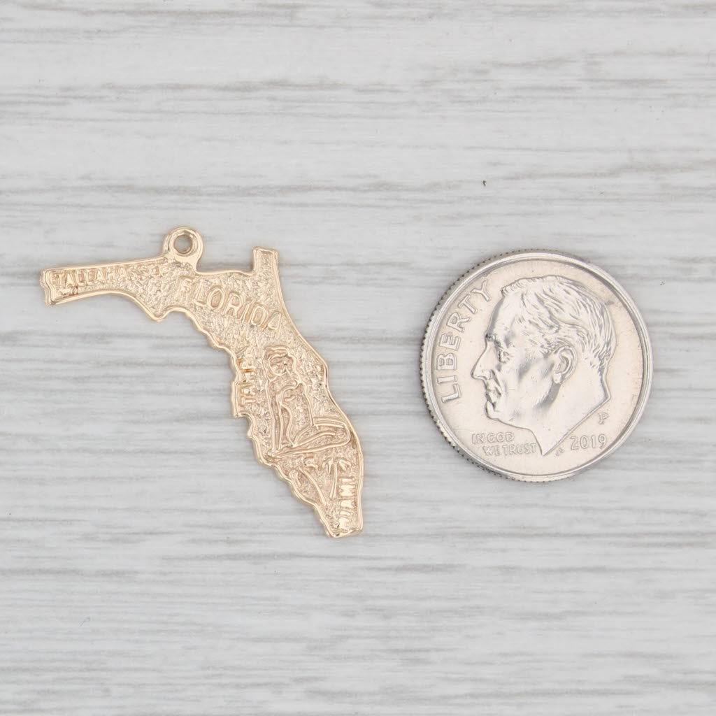 Light Gray Florida Charm Pendant 14k Yellow Gold Souvenir US State Collectible