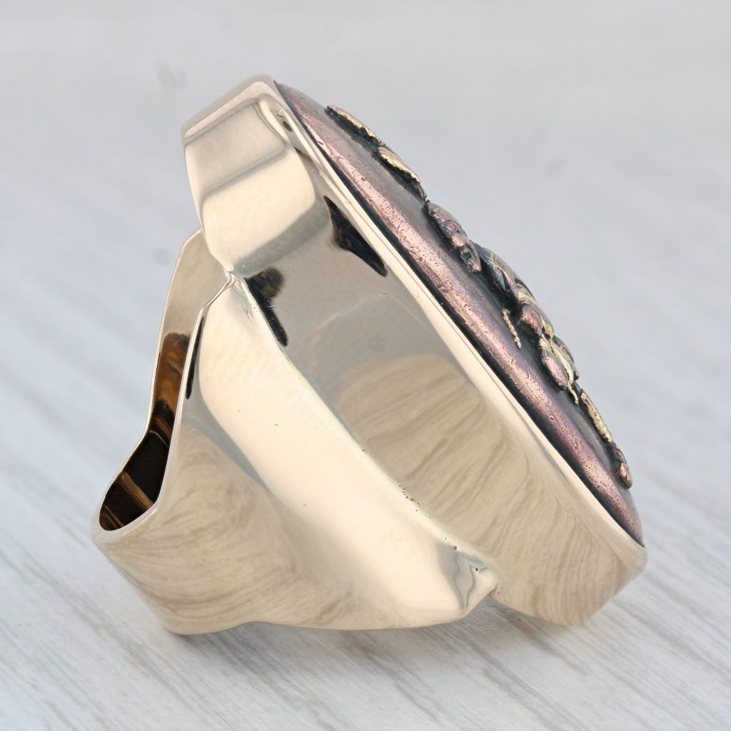 Large Japanese Shakudo Figural Signet Ring 14k Gold Copper Inlay Ancient Figure