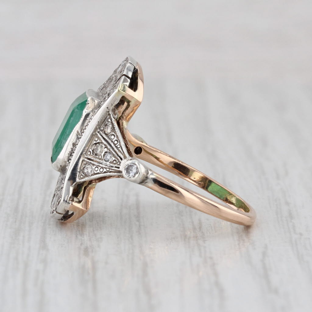 Vintage 3.53ctw Emerald Diamond Ring 14k Gold Silver Cocktail Size 9